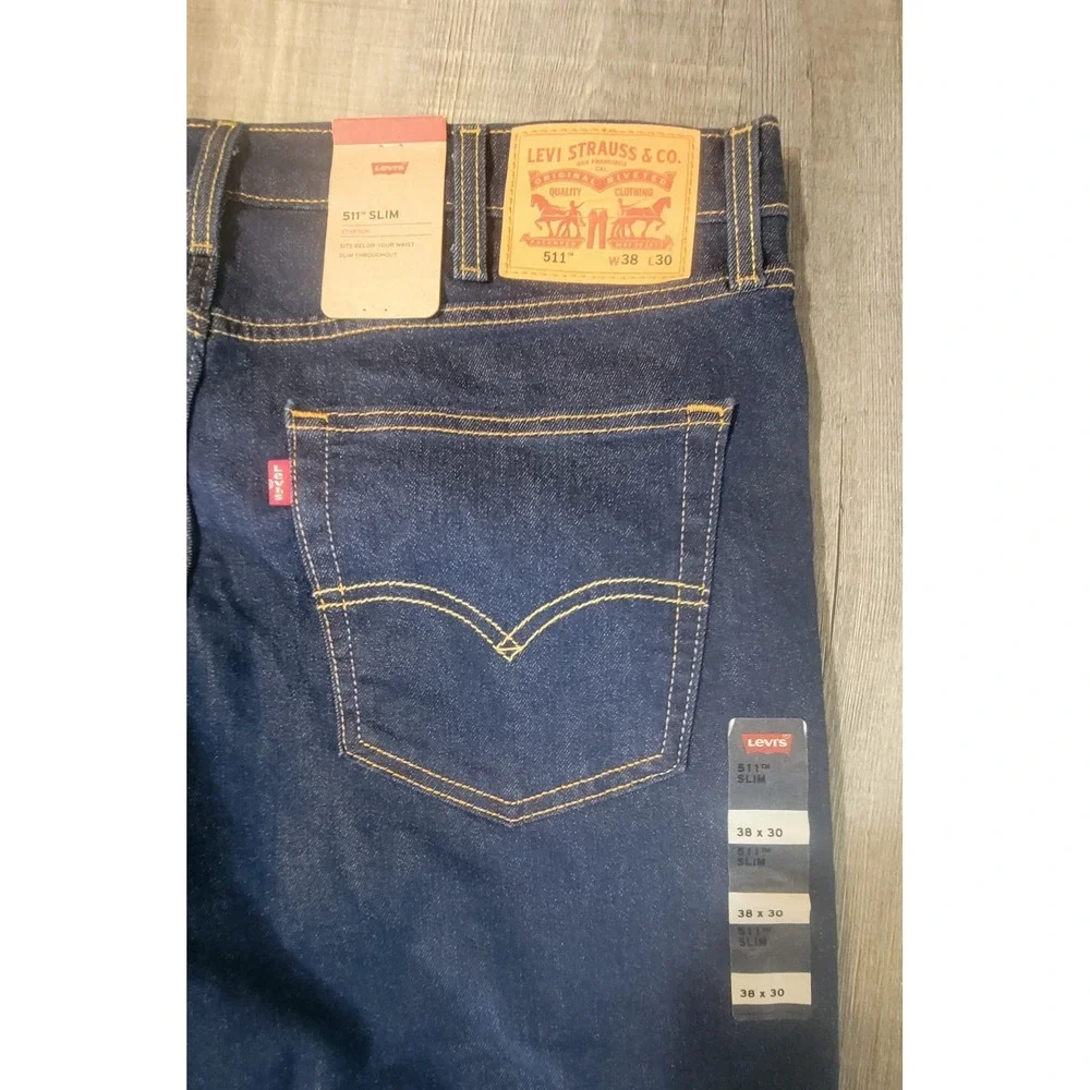 Levis 511 Slim Fit Jeans Mens 38x30 Dark Indigo Blue Stretch Denim 04511-3328